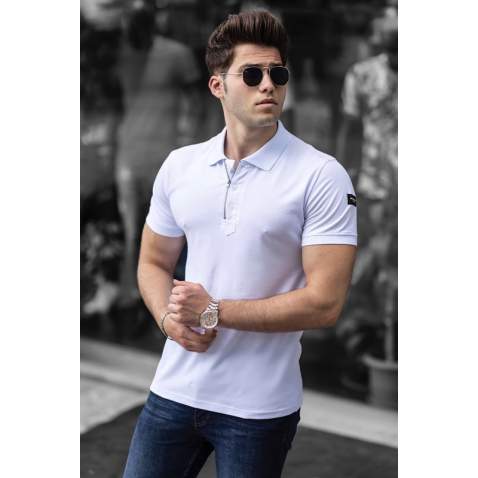 Madmext Men White Polo Zipper T-shirt 4636 - Beyaz