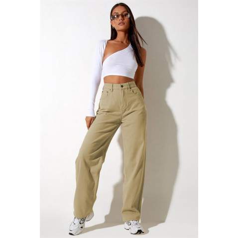 Mad Girls Beige Palazzo Jeans Mg1247 - Bej