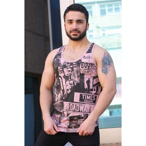 Madmext Men Printed Soft Pink Vest 3088 - Pudra