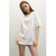 Women Printed Oversize White T-Shirt MG1529 - Beyaz