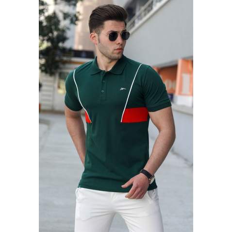 Madmext Men Striped Green Polo T-shirt 5243 - Yeşil