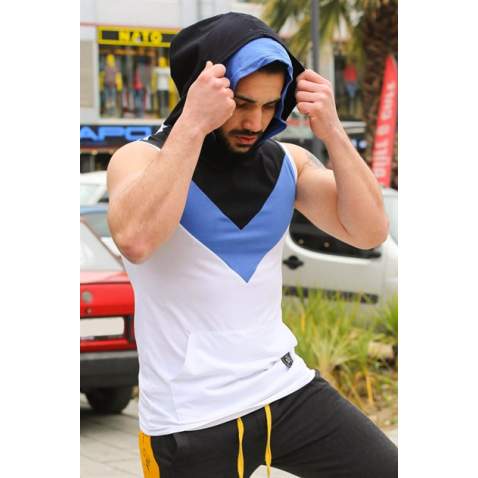 Madmext Men Sleeveless White Hoodie 2897 - Beyaz