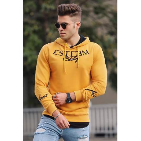 Madmext Yellow Printed Hoodie 4402 - Sarı