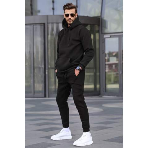 Black Hoodie Basic Tracksuit 5905 - Siyah