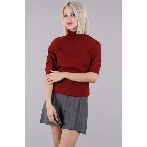 Maroon High Neck Knitwear Sweater MG1565 - Bordo