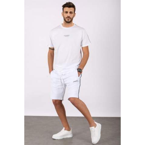 Madmext Men Oversize White Shorts Set 5376 - Beyaz