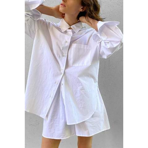 Mad Girls White Shorts & Shirt Set MG1407 - Beyaz