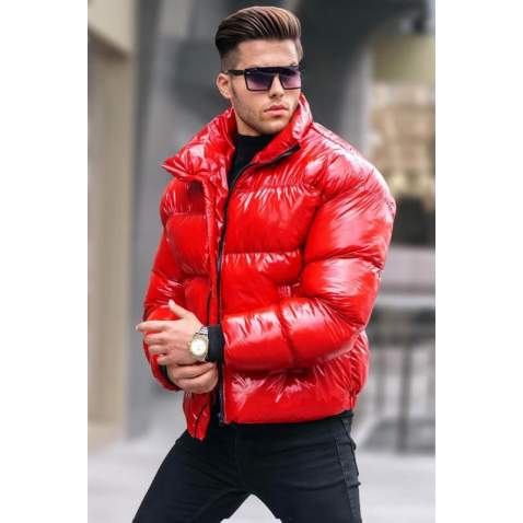 Red Shiny Basic Puffer Jacket 5993 - Kırmızı