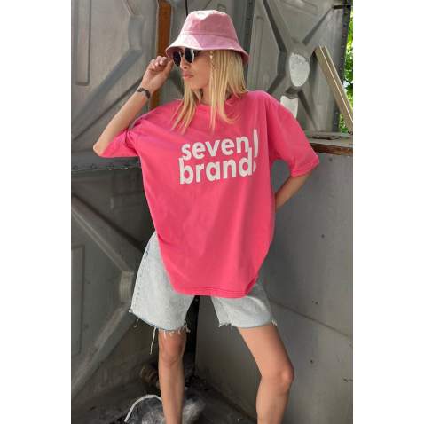 Women Printed Oversize Pink T-Shirt MG1489 - Pembe