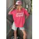 Women Printed Oversize Pink T-Shirt MG1489 - Pembe