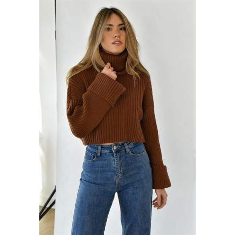 Mad Girls Brown Turtleneck Sweater MG1402 - Kahverengi