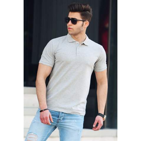 Madmext Grey Basic Polo Shirt for Men 4550 - Gri