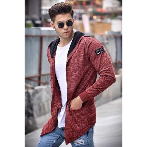 Madmext Men Maroon Cardigan with Hooded 2223 - Bordo