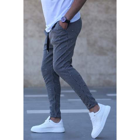 Madmext Men Checkered White Sweatpants 4219 - Beyaz