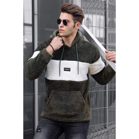 Madmext Khaki Plush Hooded Men Sweatshirt 4763 - Haki