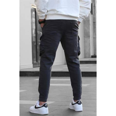 Slim Fit Smoke Gray Cargo Trousers For Men 5714 - Füme