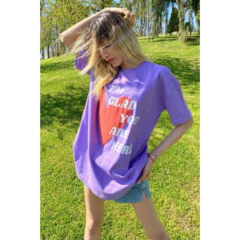 Mad Girls Printed Lilac T-Shirt MG1202 - Lila