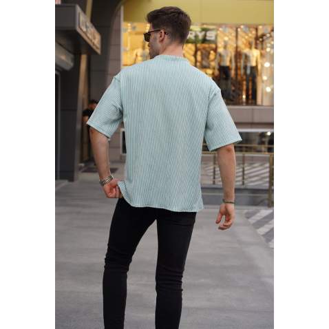 Men Striped Mint Green Shirt 5863 - Mint yeşili