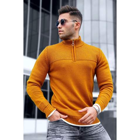 Madmext Men Mustard Zip Sweater 5613 - Hardal