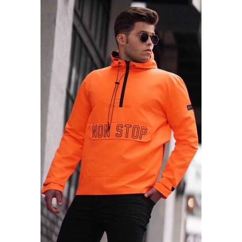 Madmext Neon Orange Waterproof Kangaroo Jacket 4507 - Turuncu