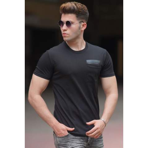 Madmext Men Front Pocket Black T-shirt 5241 - Siyah