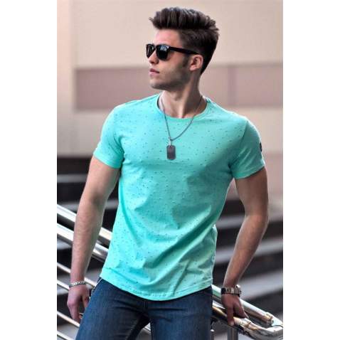 Madmext Men Ripped Turquoise T-shirt 2883 - Turkuaz