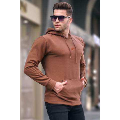 Brown Basic Hoodie Sweatshirt 6014 - Kahverengi