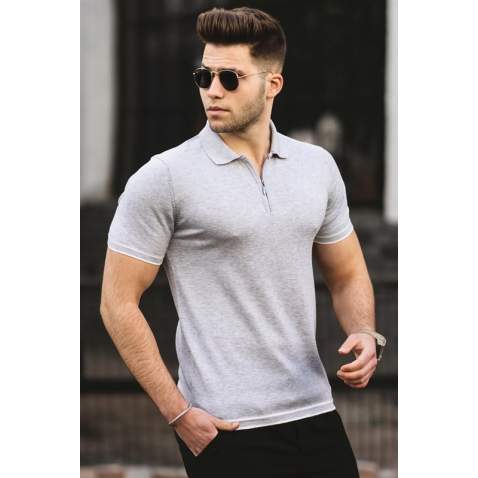 Madmext Men Gray Polo T-shirt 5090 - Gri