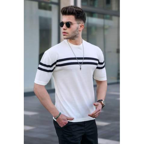 Madmext Men White T-Shirt 5682 - Kemik rengi