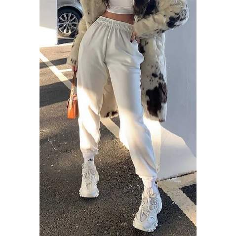 Mad Girls Oversize Elastic Cuffed White Sweatpants MG324 - Beyaz