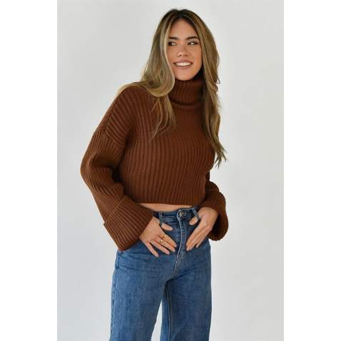 Mad Girls Brown Turtleneck Sweater MG1402 - Kahverengi