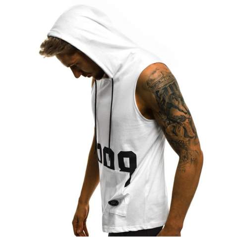 Madmext Men White Hoodie Vest 2563 - Beyaz