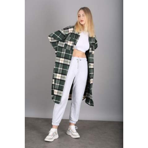 Mad Girls Green Plaid Coat MG1234 - Yeşil