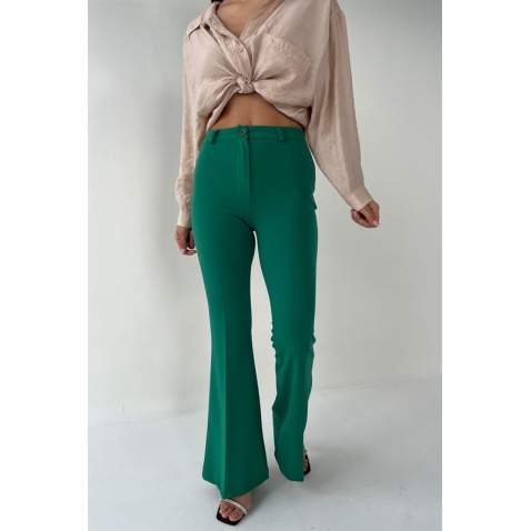 Mad Girls Green Bell Bottom Trousers Mg1449 - Yeşil