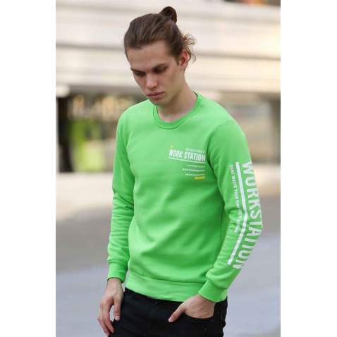 Madmext Neon Green Printed Sweatshirt 4161 - Neon yeşil