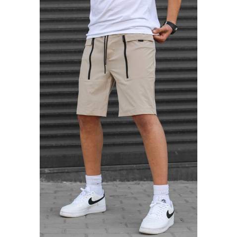 Men Basic Beige Capri Shorts - Bej