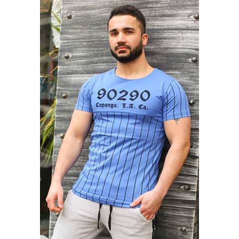 Madmext Blue Striped T-shirt for Men 2863 - Mavi