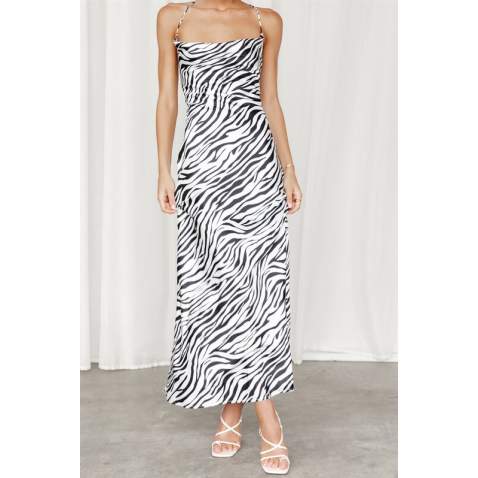 Mad Girls Zebra Print Black Dress MG1361 - Siyah