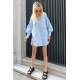 Women Blue Long Oversize Shirt MG1526 - Mavi