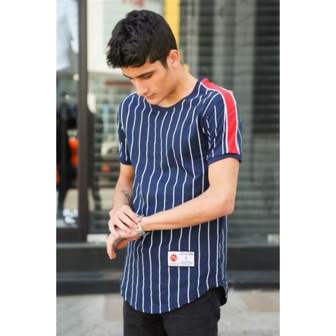 Madmext Navy Blue Striped T-shirt for Men 3039 - Lacivert