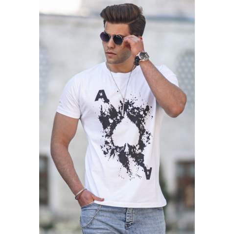 Madmext Men Printed White T-shirt 5061 - Beyaz