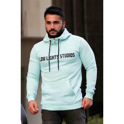 Madmext Turquois Zipper Detailed Hoodie 4159 - Turkuaz