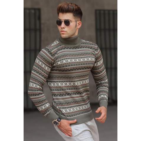 Madmext Men Turtleneck Khaki Knitted Sweater 5170 - Haki