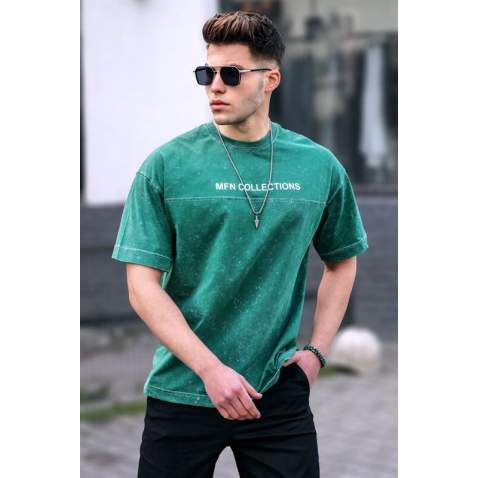 Men Printed Green Oversize T-Shirt - Yeşil