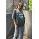 Women Printed Oversize Smoke Gray T-Shirt - Füme