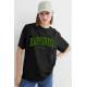 Women Printed Oversize Black T-Shirt MG1230 - Siyah