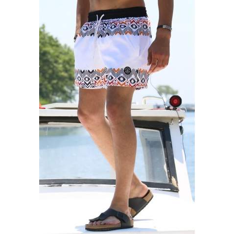 White Designed Swim Shorts 5788 - Beyaz