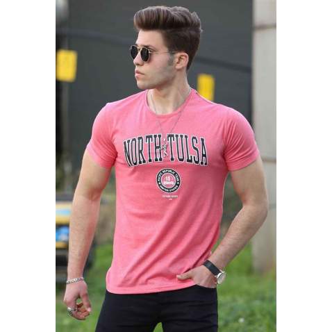 Madmext Power Pink Colour Printed T-shirt for Men 4519 - Pudra