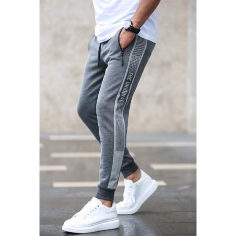 Madmext Dark Grey "The Original" Striped Sweatpants 4218 - Antrasit