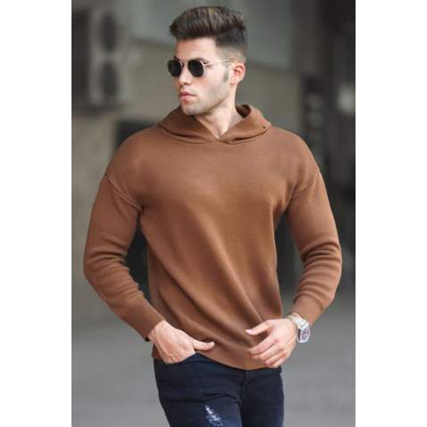 Madmext Men Brown Knitted Hoodie Sweater 5293 - Kahverengi